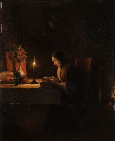 Reading by Candlelight by Petrus van Schendel